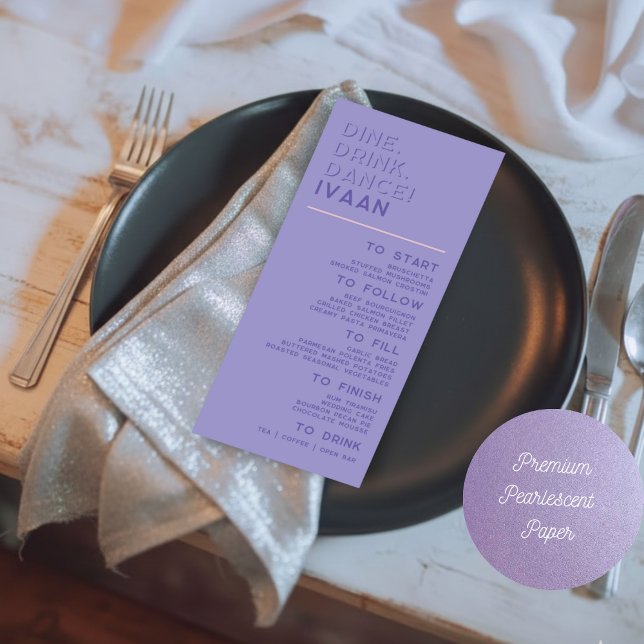 Purple Modern Retro Disco Wedding Guest Name Menu (Creator Uploaded)