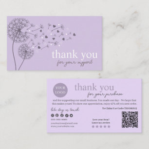 Purple Modern Script QR Code, Thank You Candle Business Card