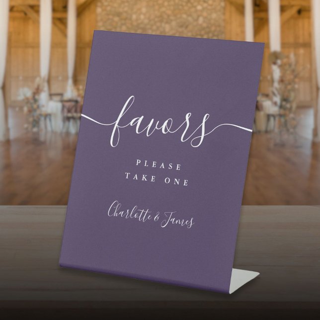Purple Modern Script Wedding Favours Table Pedestal Sign (Purple Modern Script Wedding Favours Table Pedestal Sign)
