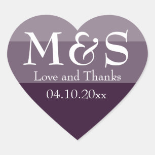 Purple Modern Script Wedding Heart Sticker