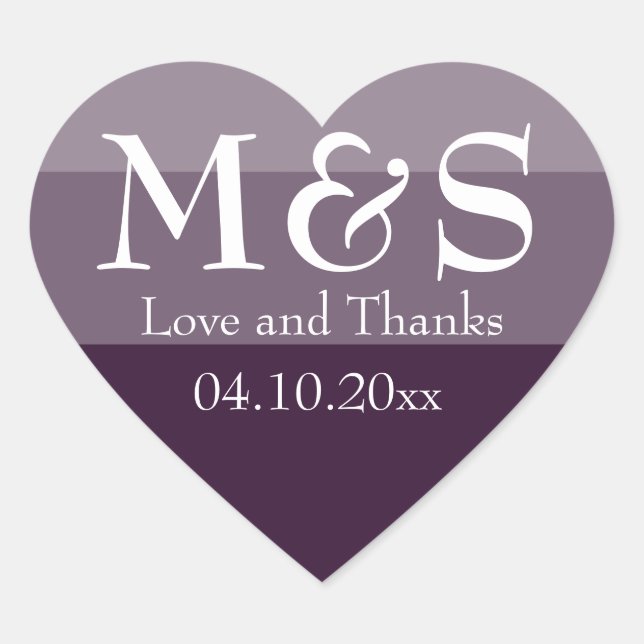Purple Modern Script Wedding Heart Sticker (Front)