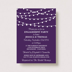 Purple Modern String Lights Engagement Party Invitation
