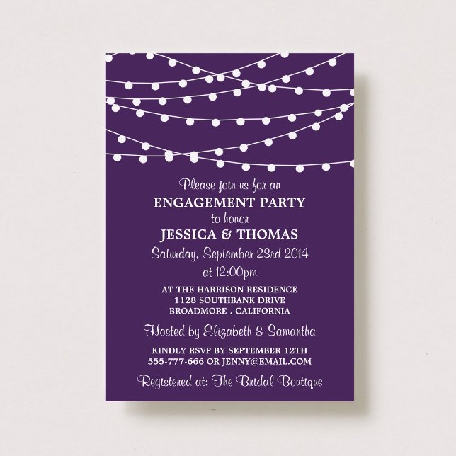 Purple Modern String Lights Engagement Party Invitation (Creator Uploaded)