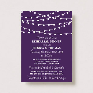 Purple Modern String Lights Rehearsal Dinner Invitation