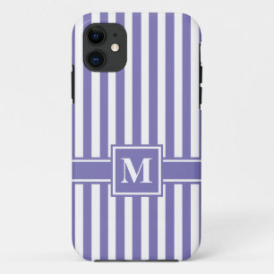 Purple Modern Stripe with Monogram iPhone 11 Case
