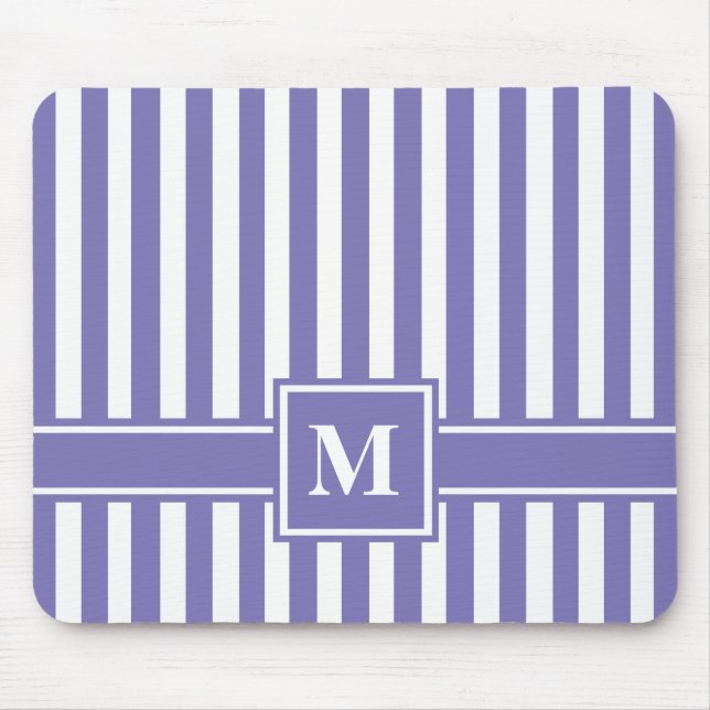 Purple Modern Stripe with Monogram Mouse Mat (Front)