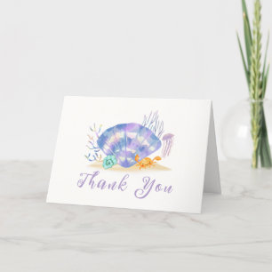 Purple Modern Summer Sea Pearl Girl Baby Shower  Thank You Card