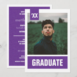 Purple Modern Textured Photo Graduation Invitation