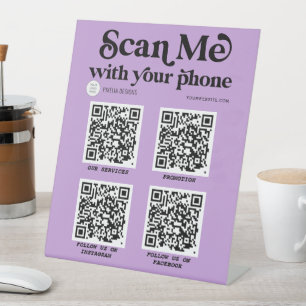 Purple modern typography QR code scannable Pedestal Sign