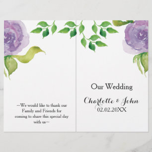 Purple Modern watercolor floral wedding program