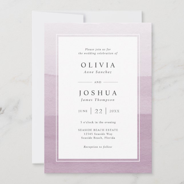 Purple Modern Watercolor Wedding Invitation (Front)