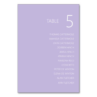 Purple Modern Wedding Table Number Card With Names