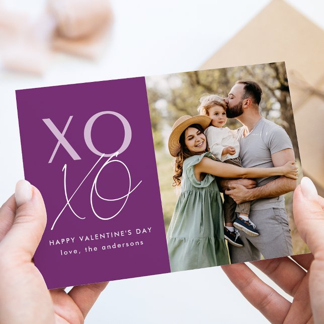 Purple Modern XOXO Valentine's Day Photo Holiday Card (Creator Uploaded)