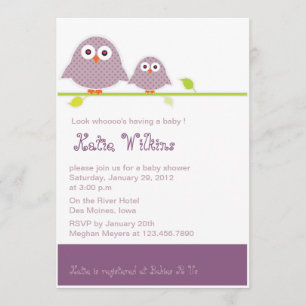 Purple Moma and Baby Owls-baby shower invitations