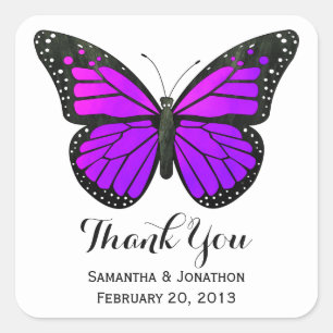 Purple Monarch Butterfly Wedding Thank You Square Sticker