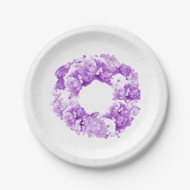 Purple Monochromatic Floral Paper Plates (Front)