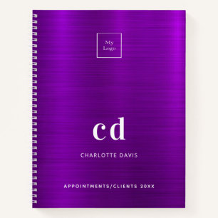 Purple monogram business logo notebook