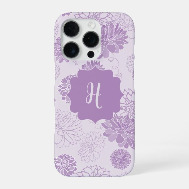 Purple Monogram Elegant Floral iPhone Case (Back)