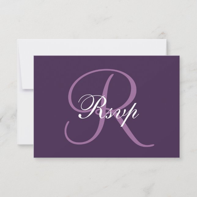 Purple Monogram | Elegant Wedding RSVP Card (Front)