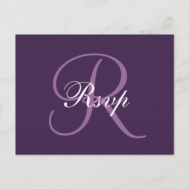 Purple Monogram | Elegant Wedding RSVP Postcard (Front)