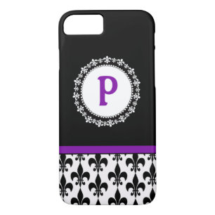 Purple Monogram Fleur de Lis iPhone 4/4S Case