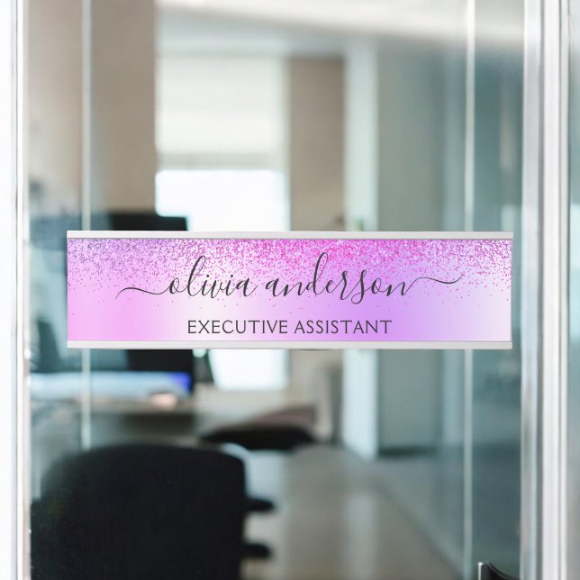 Purple Monogram Glitter Sparkle Girly Script Door Sign (Creator Uploaded)