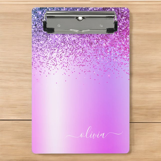Purple Monogram Glitter Sparkle Girly Script Mini Clipboard (Creator Uploaded)