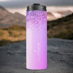 Purple Monogram Glitter Sparkle Girly Script Thermal Tumbler<br><div class="desc">Purple Faux Foil Metallic Sparkle Glitter Brushed Metal Monogram Name Drink Tumbler. This makes the perfect sweet 16 birthday,  wedding,  bridal shower,  anniversary,  baby shower or bachelorette party gift for someone that loves glam luxury and chic styles.</div>