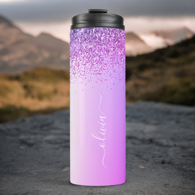 Purple Monogram Glitter Sparkle Girly Script Thermal Tumbler (Creator Uploaded)