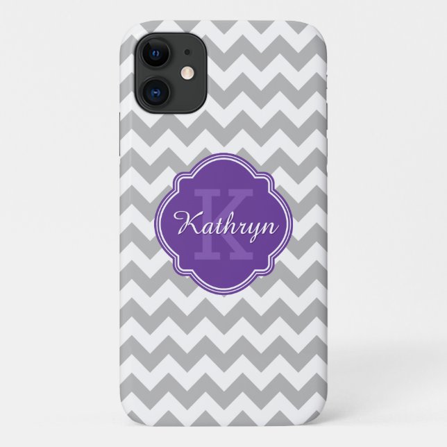 Purple Monogram Grey Chevron Pattern Case-Mate iPhone Case (Back)