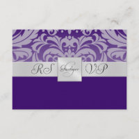 Purple Monogram Half Damask RSVP Reply Invitation