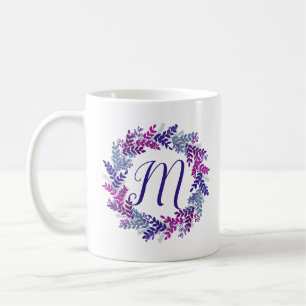 Purple Monogram Initial Christmas Wreath Coffee Mug