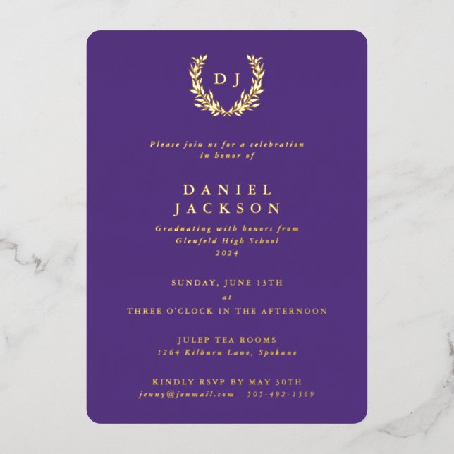Purple Monogram + Laurel Wreath Graduation (Front)