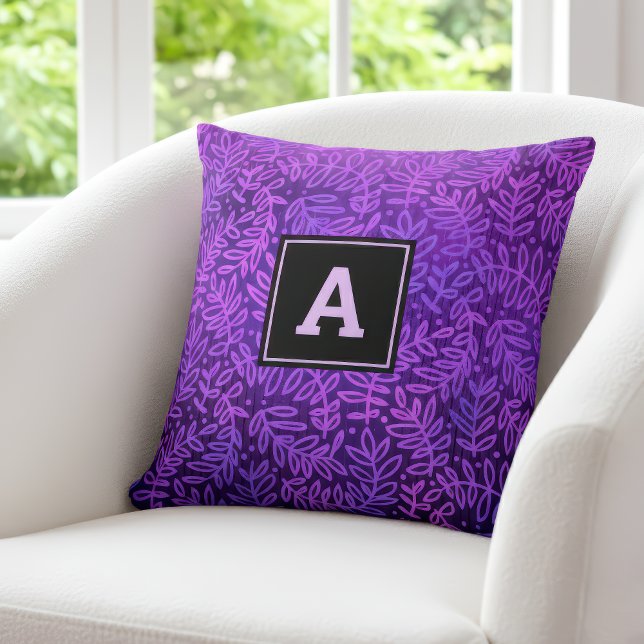 Purple monogram leaf pattern foliage modern bold cushion (Creator Uploaded)