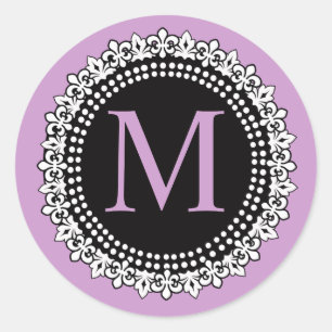 Purple Monogram M Fleur de lis Wedding Sticker