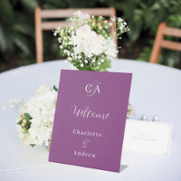 Purple monogram modern simple wedding welcome