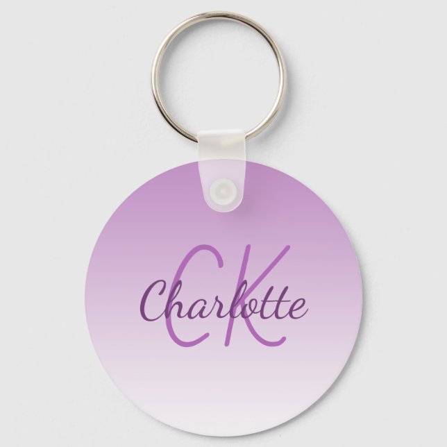 Purple  monogram name minimalist key ring (Front)