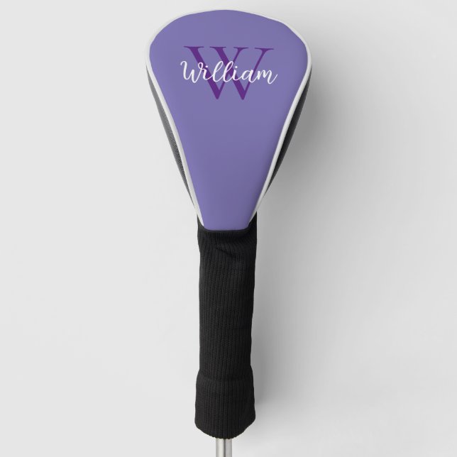 Purple Monogram Name Personalised Golf Head Cover (Front)