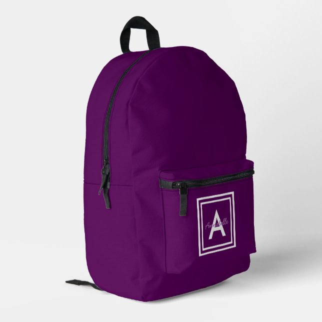 Purple Monogram Personalised Printed Backpack (Back Corner Left)