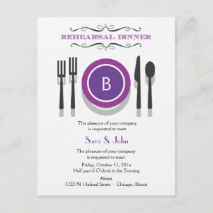 Purple Monogram Rehearsal Dinner Invitation