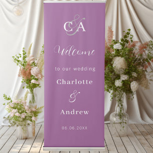 Purple monogram simple wedding welcome retractable banner
