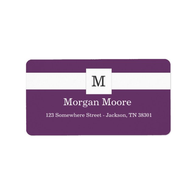 Purple Monogram Style Address Labels (Front)