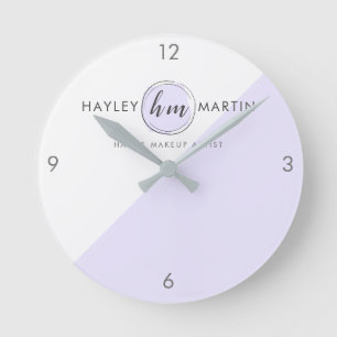 Purple Monogram Style Custom Logo Business Round Clock