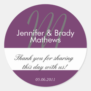 Purple Monogram Thank You Wedding Favour Stickers