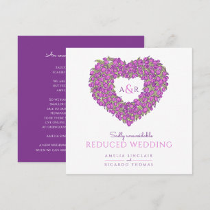 Purple monogram tulips heart reduced wedding announcement