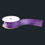 Purple Monogram Wedding Custom Name Personalised Satin Ribbon<br><div class="desc">This custom design features a simple monogram on the left with personalised names next to it in white text on a purple background. Personalised by editing the text in the text boxes</div>