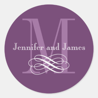 Purple Monogram Wedding Logo Stickers