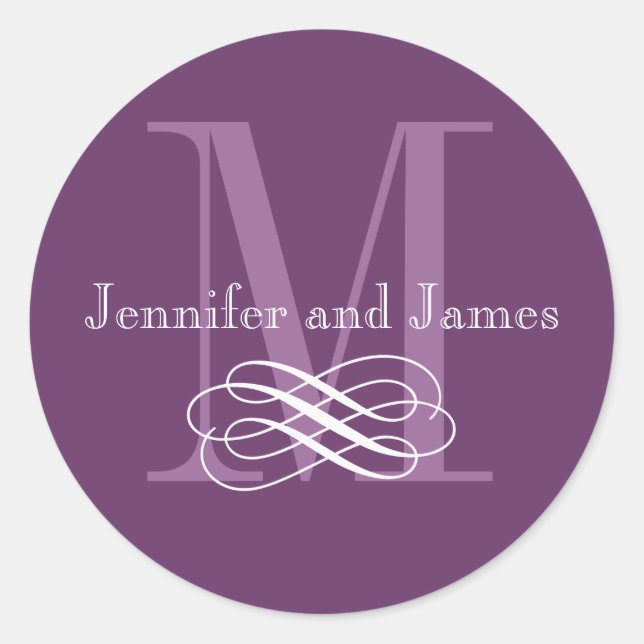 Purple Monogram Wedding Logo Stickers (Front)