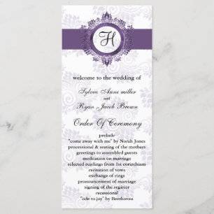 purple monogram Wedding program Programme
