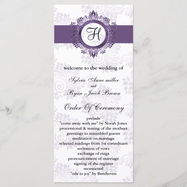 purple monogram Wedding program Programme (Front)